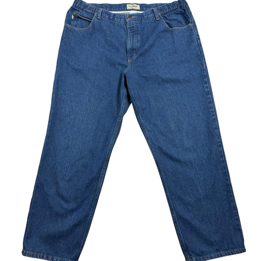 LL Bean Jeans Mens 40x29 Blue Denim Side Elastic Relaxed Straight Leg